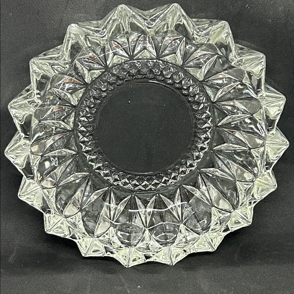 Vintage KIG Indonesia Diamond Pressed Glass Clear Round Ashtray Heavy Cigar